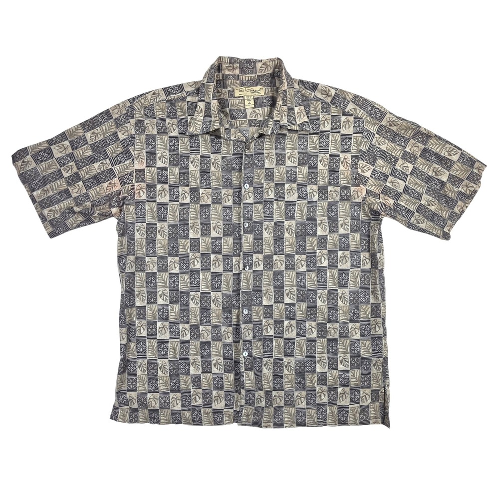 Tori Richard Mens Cotton Lawn Aloha Shirt Large Geometric Leaf Print 0550-1184